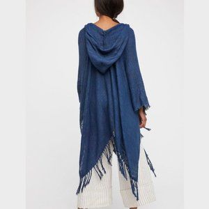 NWT Free People - Free People Navy Fringe Point Breeze Hooded Kimono